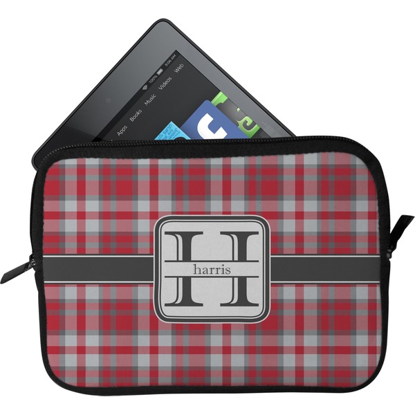 Custom Red & Gray Plaid Tablet Case / Sleeve - Small (Personalized)