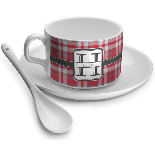 Custom Red & Gray Plaid Tea Cup (Personalized)