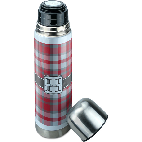 Red & Gray Plaid Thermos - Lid Off