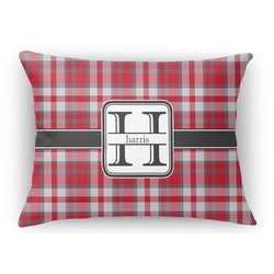 Red & Gray Plaid Rectangular Throw Pillow Case - 12"x18" (Personalized)