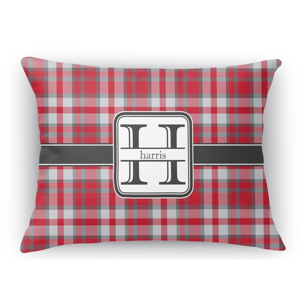 Custom Red & Gray Plaid Rectangular Throw Pillow Case - 12"x18" (Personalized)