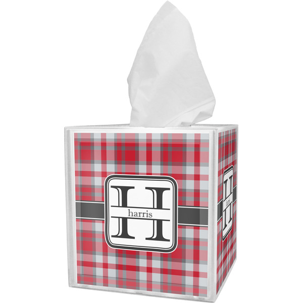 Custom Red & Gray Plaid Tissue Box Cover (Personalized)