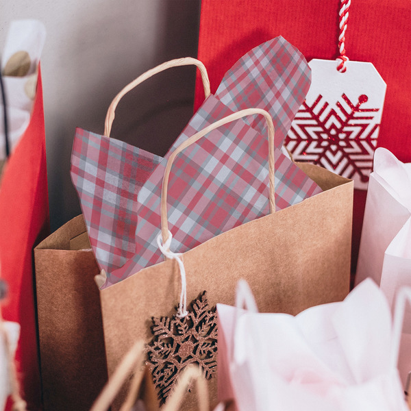 Red & Gray Plaid Tissue Paper - In Gift Bag