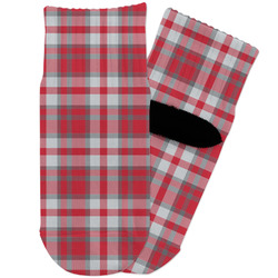 Red & Gray Plaid Toddler Ankle Socks (Personalized)