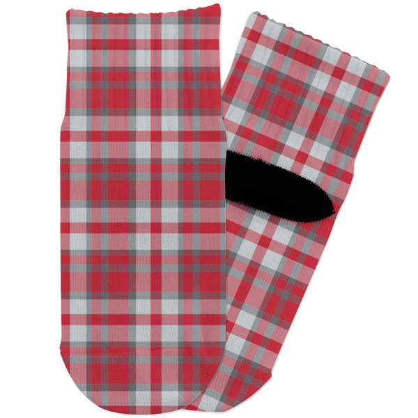 Custom Red & Gray Plaid Toddler Ankle Socks