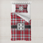 Red & Gray Plaid Toddler Bedding w/ Name and Initial