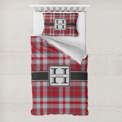 Red & Gray Plaid Toddler Bedding w/ Name and Initial
