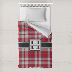 Red & Gray Plaid Toddler Duvet Cover w/ Name and Initial