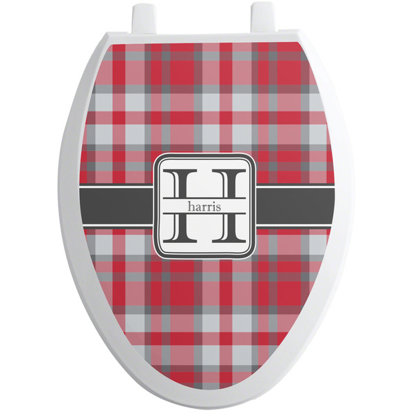 Custom Red & Gray Plaid Toilet Seat Decal - Elongated (Personalized)
