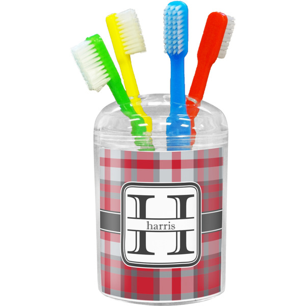 Custom Red & Gray Plaid Toothbrush Holder (Personalized)