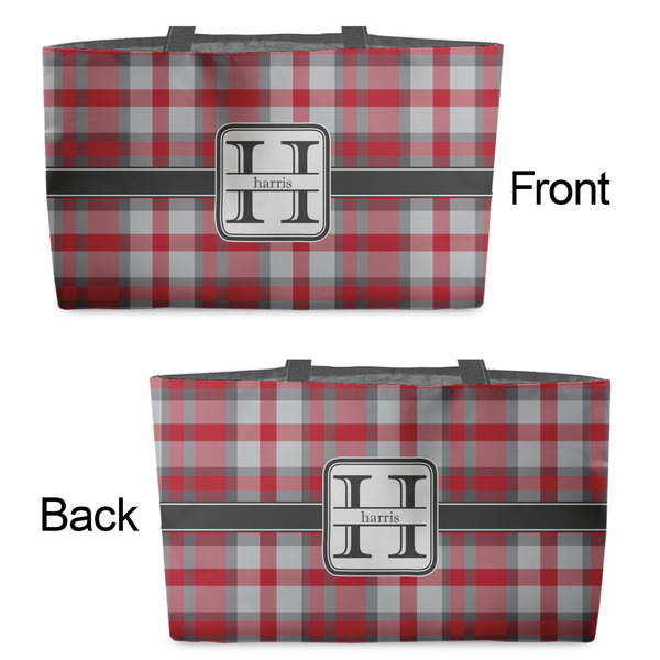 Red & Gray Plaid Tote w/Black Handles - Front & Back Views