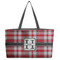 Red & Gray Plaid Beach Totes Bag - w/ Black Handles (Personalized)