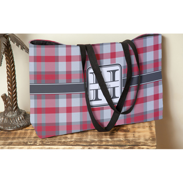 Red & Gray Plaid Tote w/Black Handles - Lifestyle View