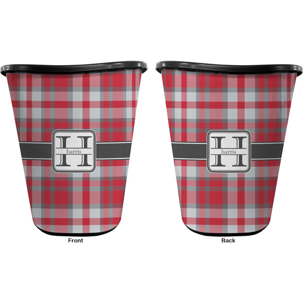Red & Gray Plaid Trash Can Black - Front and Back - Apvl