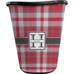 Red & Gray Plaid Waste Basket - Single Sided (Black) (Personalized)