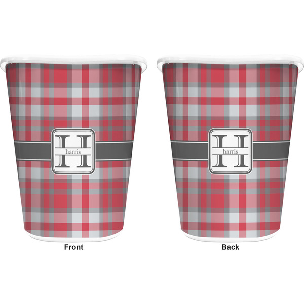 Red & Gray Plaid Trash Can White - Front and Back - Apvl