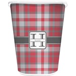 Red & Gray Plaid Waste Basket - Double Sided (White) (Personalized)