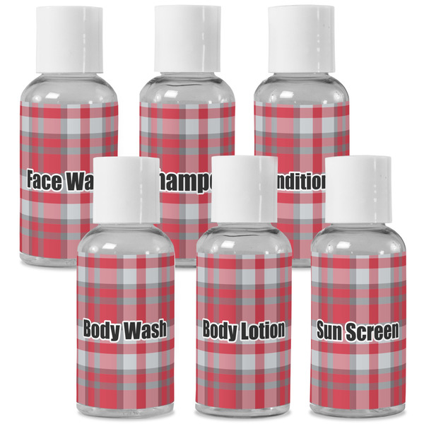 Custom Red & Gray Plaid Travel Bottles (Personalized)