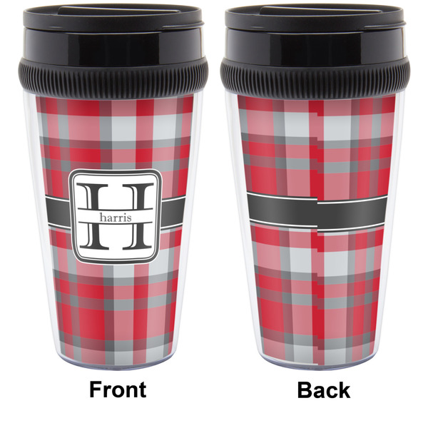 Red & Gray Plaid Travel Mug Approval (Personalized)