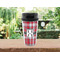 Red & Gray Plaid Travel Mug Lifestyle (Personalized)