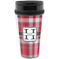 Red & Gray Plaid Acrylic Travel Mug without Handle (Personalized)