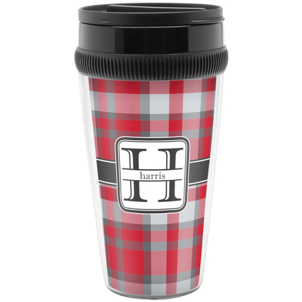 Red & Gray Plaid Travel Mug (Personalized)