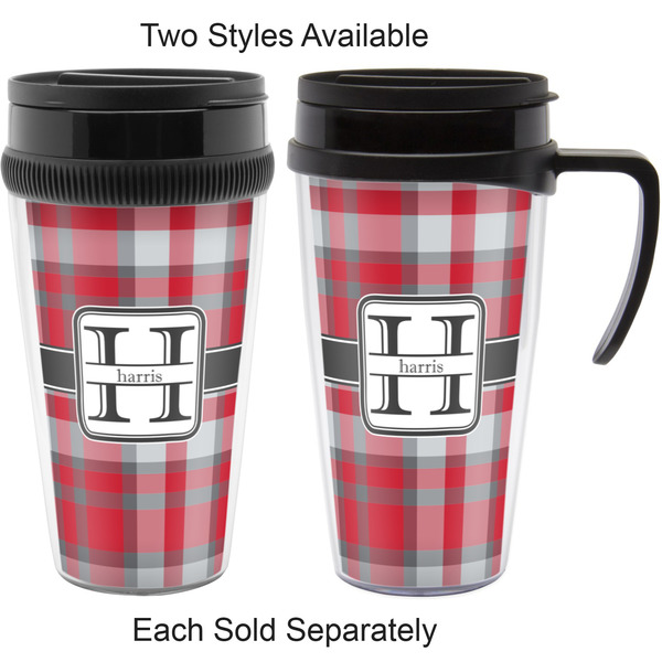 Red & Gray Plaid Travel Mugs - with & without Handle