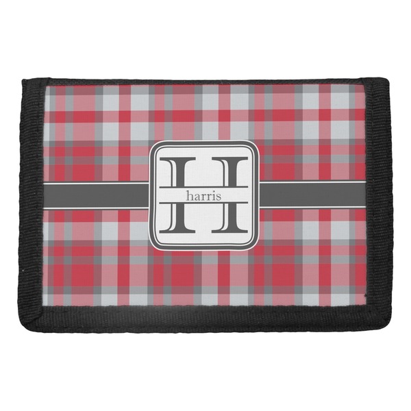 Custom Red & Gray Plaid Trifold Wallet (Personalized)