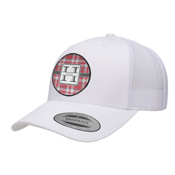 Custom Red & Gray Plaid Trucker Hat - White (Personalized)
