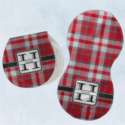Red & Gray Plaid Burp Pads - Velour - Set of 2 w/ Name and Initial