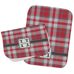 Red & Gray Plaid Burp Cloths - Fleece - Set of 2 w/ Name and Initial