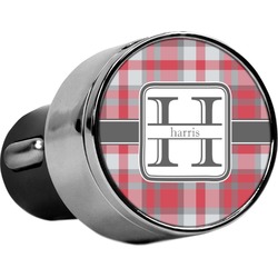 Red & Gray Plaid USB Car Charger (Personalized)