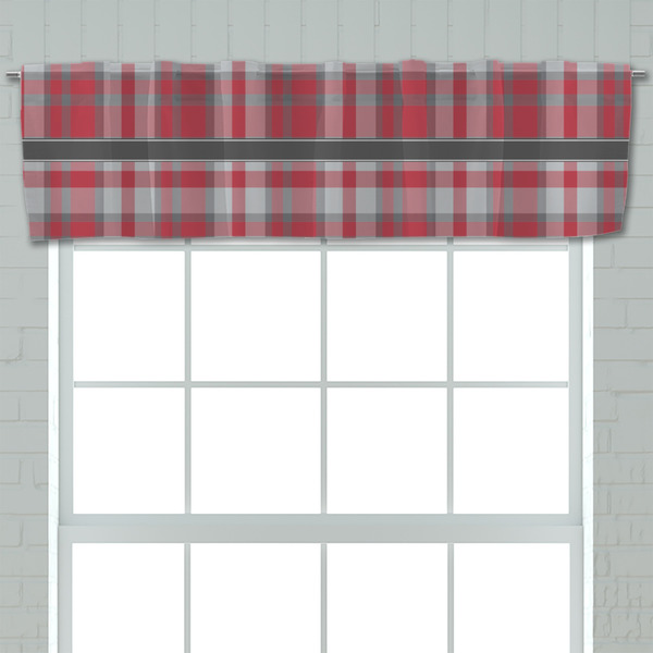Red & Gray Plaid Valance - Closeup on window