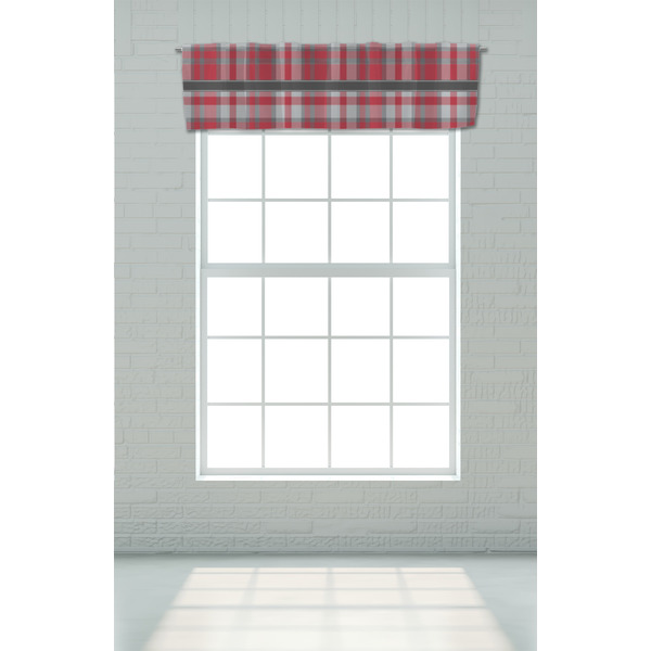 Red & Gray Plaid Valance - On window