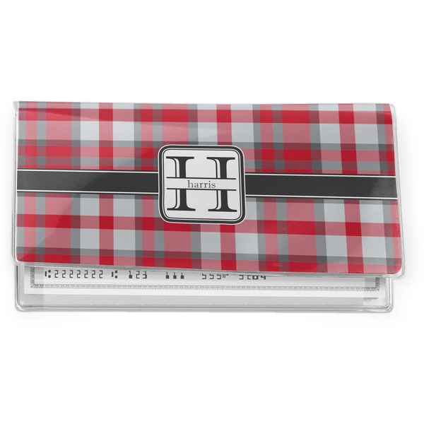 Custom Red & Gray Plaid Vinyl Checkbook Cover (Personalized)
