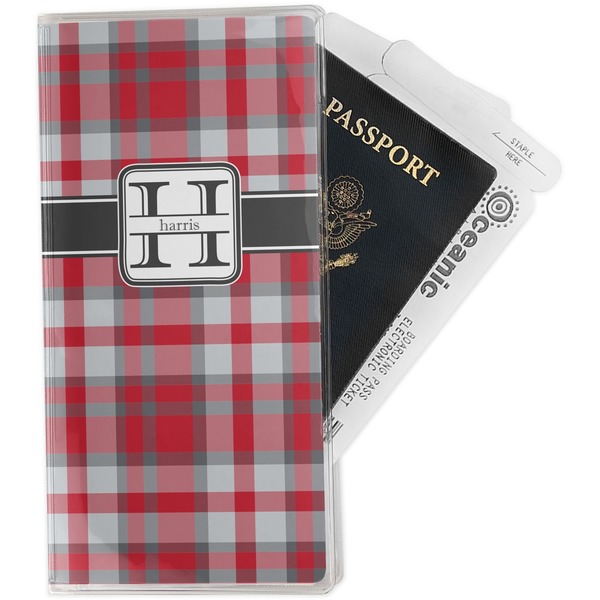 Custom Red & Gray Plaid Travel Document Holder