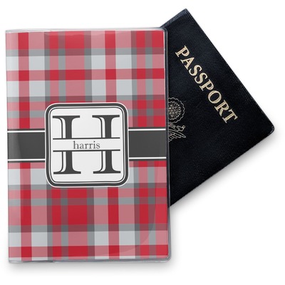 Red & Gray Plaid Vinyl Passport Holder (Personalized)
