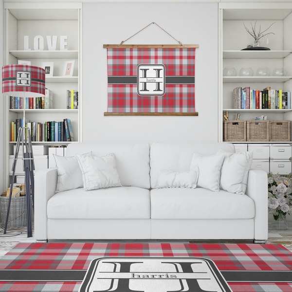 Red & Gray Plaid Wall Hanging Tapestry - IN CONTEXT