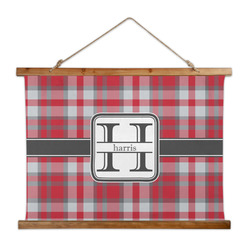 Red & Gray Plaid Wall Hanging Tapestry - Wide (Personalized)