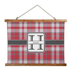 Red & Gray Plaid Wall Hanging Tapestry - Wide (Personalized)