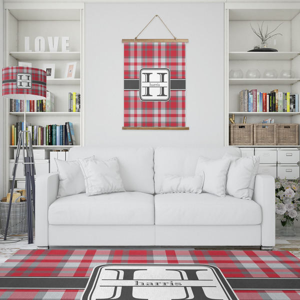 Red & Gray Plaid Wall Hanging Tapestry - Portrait - IN CONTEXT