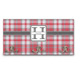 Red & Gray Plaid Wall Mounted Coat Rack (Personalized)