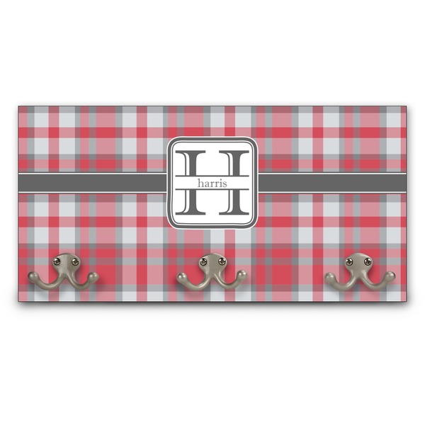 Custom Red & Gray Plaid Wall Mounted Coat Rack (Personalized)