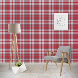 Red & Gray Plaid Wallpaper & Surface Covering (Water Activated - Removable)