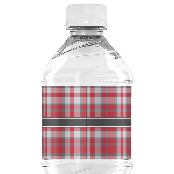 Red & Gray Plaid Water Bottle Label - Back View