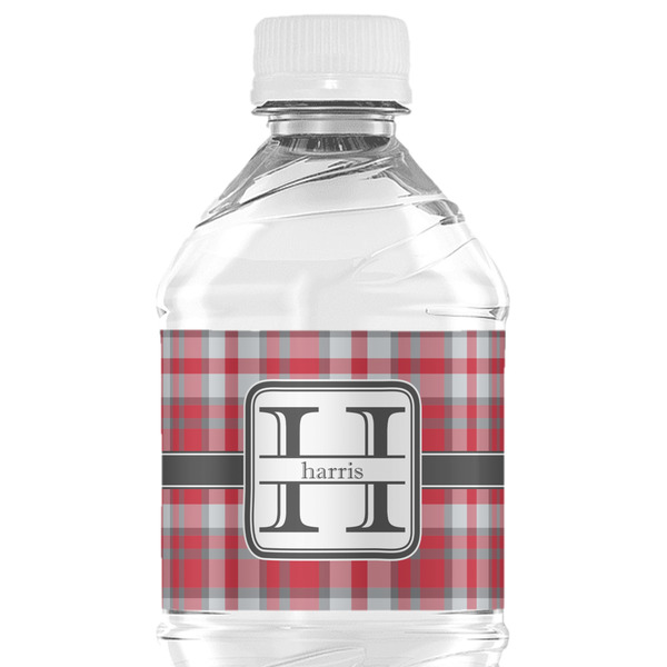 Custom Red & Gray Plaid Water Bottle Labels - Custom Sized (Personalized)