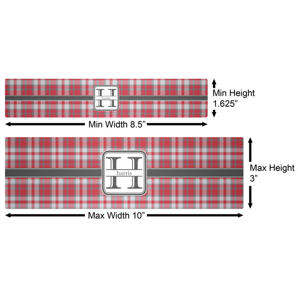 Red & Gray Plaid Water Bottle Labels w/ Dimensions