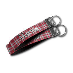 Red & Gray Plaid Wristlet Webbing Keychain Fob (Personalized)
