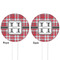 Red & Gray Plaid White Plastic 4" Food Pick - Round - Double Sided - Front & Back