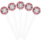 Red & Gray Plaid White Plastic 4" Food Pick - Round - Fan View